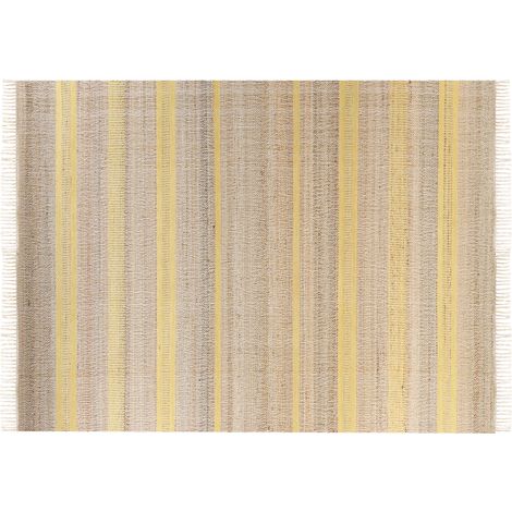 Alfombra de yute beige claro natural amarillo 160 x 230 cm a rayas borlas Talpur
