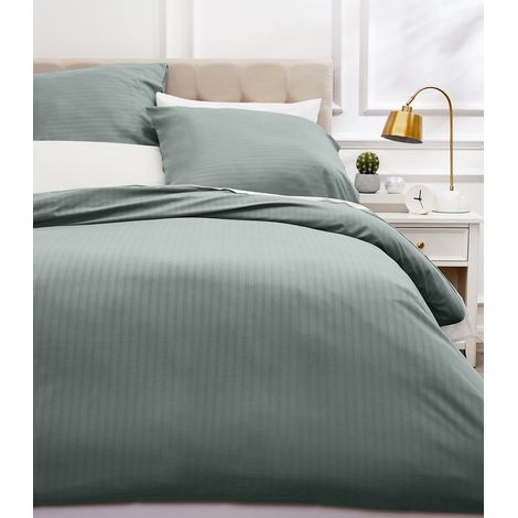 Parure de Lit 2 Personnes 3 Pièces en Microfibre, Housse de Couette 240 x 220 cm et 2 Taies d'oreiller 65 x 65 cm, Gris Foncé Rayé (1/5)