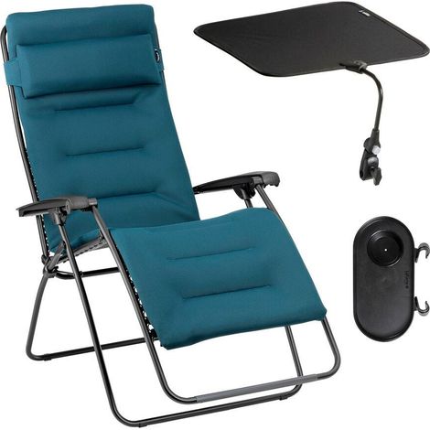 Set gepolsterte Relaxliege XL mit Sonnenschirm und Becherhalter - RSX Clip XL - AirComfort® - Bleu Coral Blue - (1/5)
