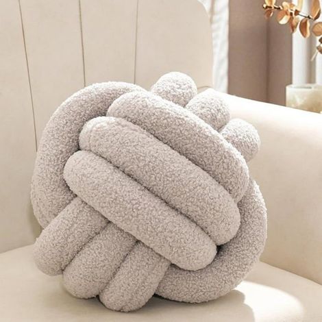 Coussin nœud décoratif gris eétique en velours peluche décoratif rond pour chambre à coucher convient comme Gris 22 cm (1/5)