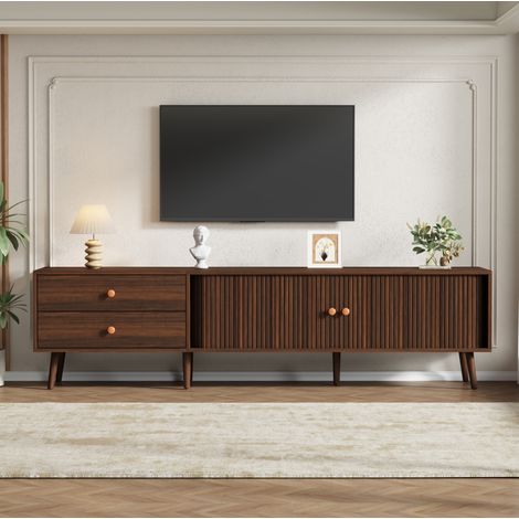 Mobile TV 180 x 40 x 46,5 cm con 2 cassetti e 2 ante a tamburo, finitura noce DESVIAE (1/5)