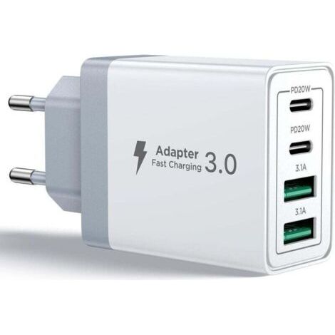 Chargeur USB C, 40W 4 Port Prise USBC Chargeur Rapide iPhone, Multi Secteur PD+QC 3.1A Type C Adaptateur pour iPhone 16 15 14 13 12 11 Pro Max X XS XR 8 7 6S Plus Mini SE, iPad,Samsung Galaxy (1/4)