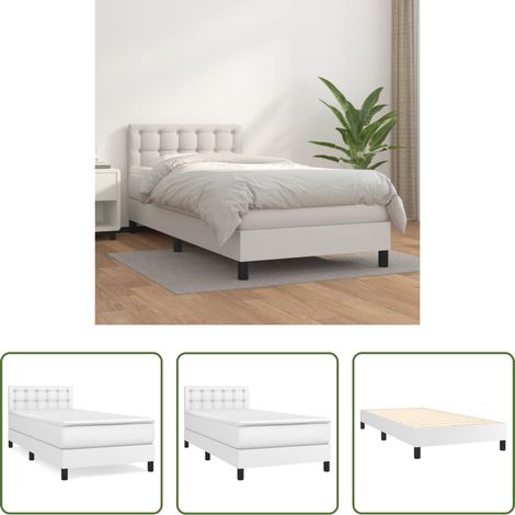 vidaXL Sommier à lattes de lit avec matelas Blanc 90x200 cm Similicuir (1/5)