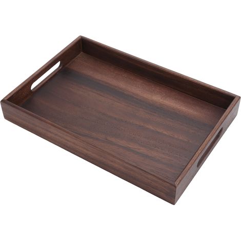 Plateau de service rectangulaire en bois rainuré, idéal pour le petit-déjeuner, le thé, le café, les fruits et les en-cas. (1/5)