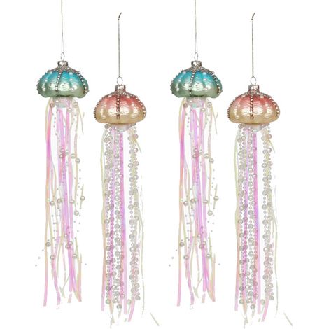 Lot de 4 pendentifs méduses en perles de verre, décorations à suspendre au sapin de Noël pour la maison et les fêtes de fin d'année