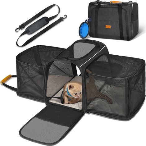 Trasportino per gatti, Morpilot Trasportino per cani espandibile per gattini e cuccioli fino 7 kg Trasportino da viaggio per gatti pieghevole per animali domestici con cuscinetto lavabile (1/5)