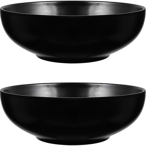 Lot de 2 bols à nouilles de style japonais, bols à salade en mélamine, bols de service pour aliments, bols à nouilles chinoises-19.00X19.00X6.50CM-Black (1/4)