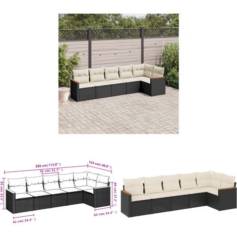 6-tlg. Garten-Sofagarnitur mit Kissen Schwarz Poly Rattan - Gartenmöbel - Rattan Möbel - Outdoor Sofa - Lounge Set - Balkonmöbel - Home & Living (1/3)
