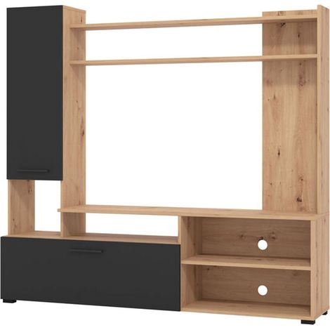 Parete Attrezzata Chieve, Mobile Soggiorno 8 Ripiani, 2 Ante, 10 Vani, 168.5x35x157h cm Nero