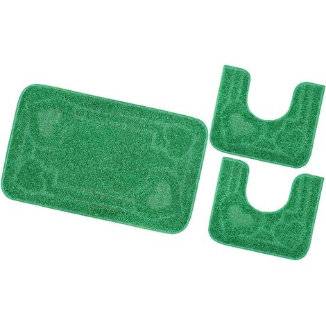 Tapis de Bain Lot de 3 Pièces Moderne Doux Antidérapant Tapis de Douche Lavable Absorbant Couleur unie - Vert (1/4)