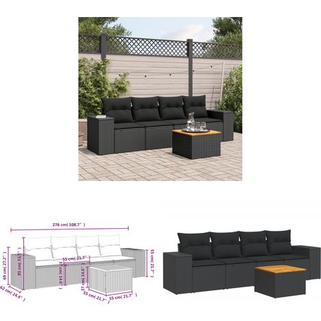 5-tlg. Garten-Sofagarnitur mit Kissen Schwarz Poly Rattan - Gartenmöbel - Outdoor Möbel - Rattan Gartenmöbel - Lounge Set - Esstischgarnitur - Home & Living (1/3)