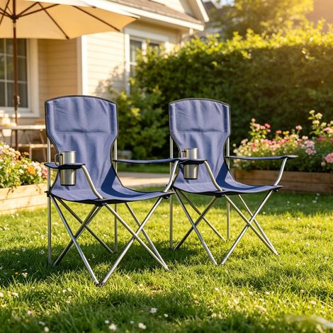 Lot de 2 chaises de camping pliantes avec porte-gobelet, sac de transport et haut dossier (1/5)