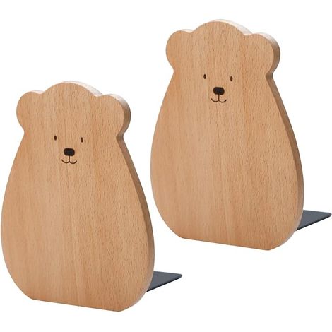 Bookend, Book Wedge 12 x 15 cm, Beech Bookend Stand for Shelves, Non-Slip Book Storage Stand, Book Wedge for Home, Office (1/5)