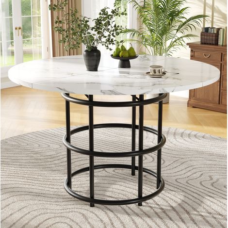 Mesa redonda de comedor MDF efecto mármol negro con patas metálicas negras 100x100x76 cm (1/5)