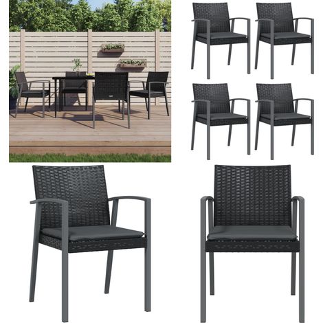 Chaises de jardin et coussins lot de 4 noir 56,5x57x83 cm rotin - Coussin de jardin - Rotin poly (1/5)