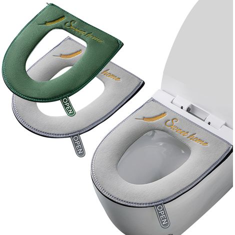 2 housse de siège de toilette, épaisse et chaude, polyester avec dos en cuir PU, zippée, lavable en machine (1/5)