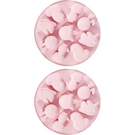 Lot 2 Moules Silicone Animaux Cartoon Antiadhésif pour Chocolat Fondant Pâtisserie Rose (1/5)