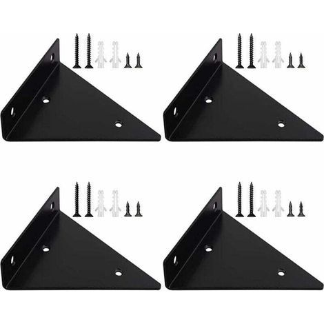 4 Pièces Supports d'étagère Flottants, Supports à Tablettes Muraux Triangulaires Invisibles, Equerre Etagere Murale Métal pour étagère Noir 170×130mm (1/5)