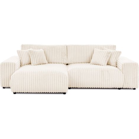 CAISA - Canapé d'angle convertible gros velours côtelé 4 places - Beige (1/5)