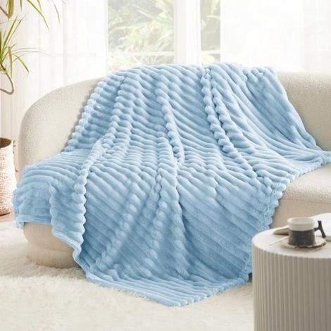Plaid - - Couverture en velours côtelé épais - Bleu rêveur - 240x220cm (1/5)