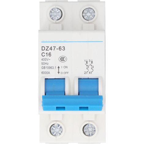 Disjoncteur miniature 2P, isolateur de courant différentiel, montage sur rail DIN, 400 V, 16 A, DZ47‑63 C16 (1/5)