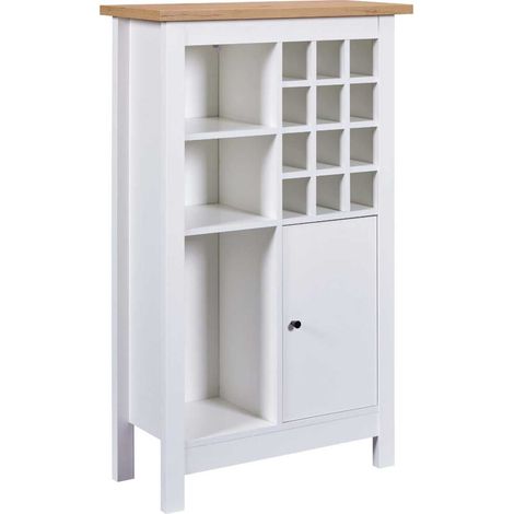 Rangement de Cuisine pour Bouteilles Blanc et Plateau Effet Bois - KENNY