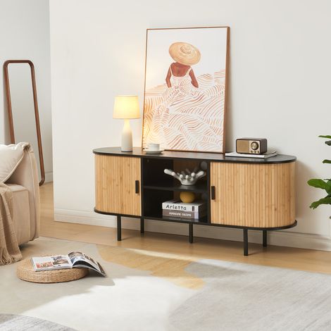 Fernsehschrank Tvedestrand 140x40x55 cm Bambus Schwarz/Natur [en.casa]