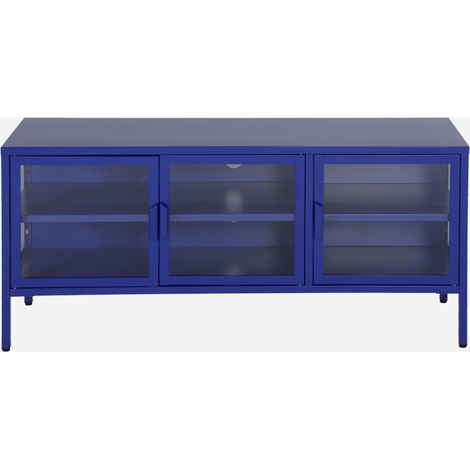 Mueble de TV industrial de metal y vidrio templado con 3 puertas, 120cm (1/5)
