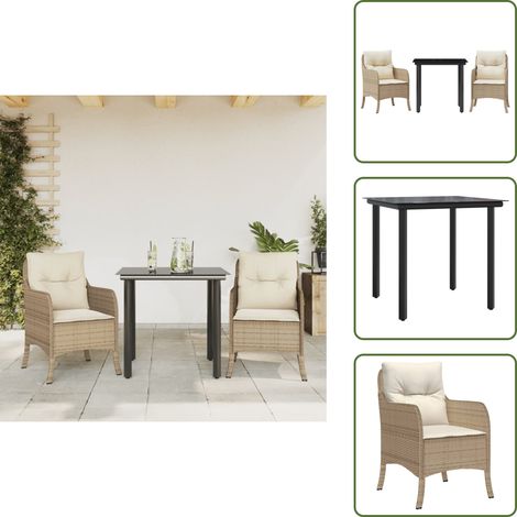 Sitzkissen - vidaXL 3-tlg. Garten-Essgruppe mit Kissen Beige Poly Rattan - Rückenkissen (1/5)