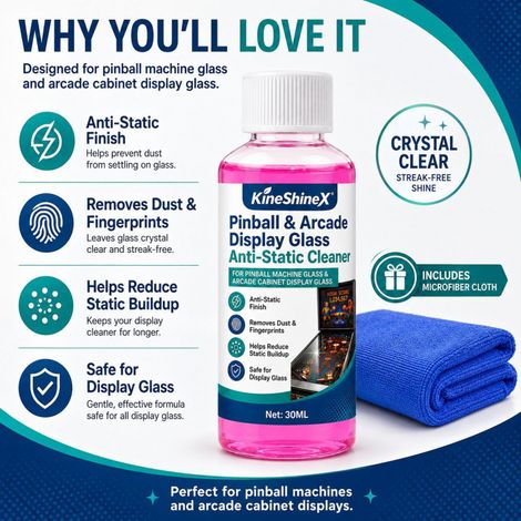 KineShineX Pinball Arcade Glass Anti-static Cleaner 30ML - Removes fingerprints and dust with blue tint (1/4)