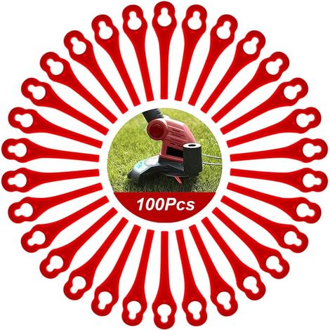 Zubehör für Freischneider – 100 Stück Kunststoff-Ersatzklingen für Freischneider, Rasenmäher, Akku-Rasentrimmer, Ersatzklingen für Gartenrasen, großes Loch 12 mm, kleines Loch 7 mm