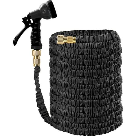 Ecleanfy - Tuyau d'arrosage extensible noir de 30 m (100 pi) avec arroseur à 7 boutons rotatifs, lot de 1 (1/2)
