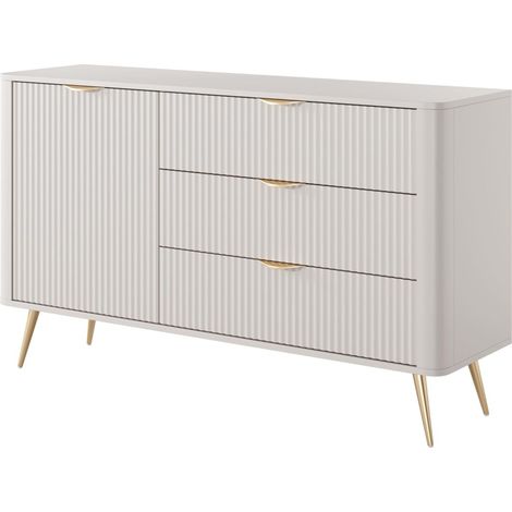 Cassettiera: 3 cassetti, 1 anta, mobile: Cashmere, gambe dorate, 138,2 x 81,2 x 38cm (1/5)