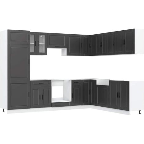 vidaXL Set Mobili da Cucina 14 pz Porto Neri Legno Multistrato (1/5)