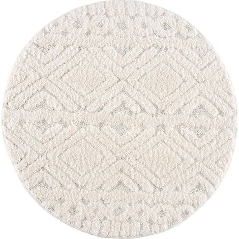 AMORE 02 - Tapis rond à poils longs et relief crème 200x200cm (1/5)