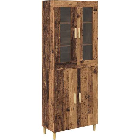 Highboard Old Wood 69.5 x 34 x 180 cm Engineered Wood and Glass vidaXL
