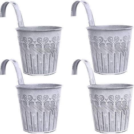 4 Pieces Plant Pots with Hooks Retro Hanging Bucket Bucket Hook Galvanized Bucket Tin Plant Pots (1/5)