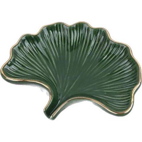 Jabonera de cerámica con desagüe – Diseño de hoja de ginkgo, verde (2 unidades) (1/5)