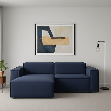 Dmora - Canapé fixe Dkivil, Canapé modulable 2 places avec péninsule gauche, 100% Made in Italy, Canapé moderne en tissu, Cm 220x170h70, Bleu (1/5)