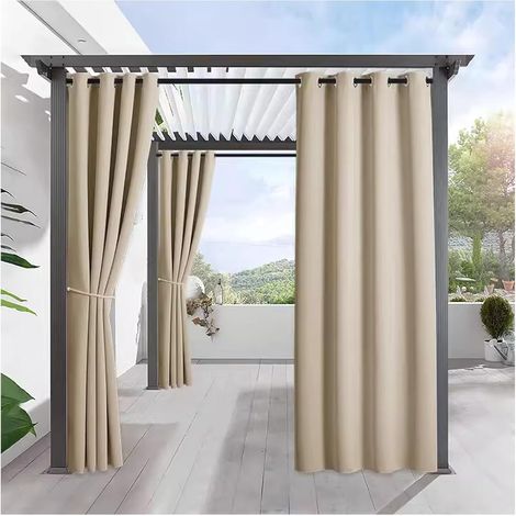 Rideaux de Jardin d'extérieur imperméables, Rideau occultant avec œillets, 1 pièce, étanche, isolé thermiquement, pour Balcon terrasse Porche pergola Gazebo, Beige,2x1.5m (1/5)