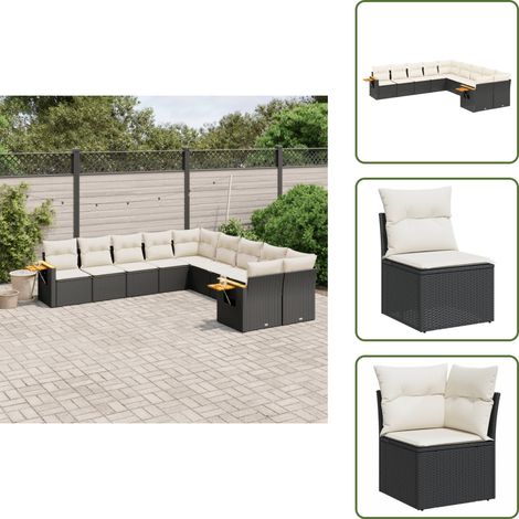 10-tlg. Garten-Sofagarnitur mit Kissen Schwarz Poly Rattan - Gartensortiment - Gartenmöbelset - Polyethylen-Rattan - Gartenlounge - Lounge Möbel (1/5)