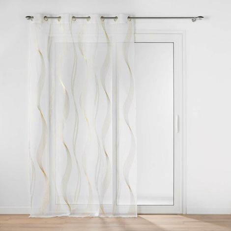 Douceur D'Intérieur – Voilage à œillets 140 x 240 cm – Voile sablé 100% polyester – Imprimé métallisé or – Entretien facile lavage 30°