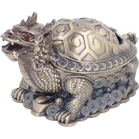 Cendrier rétro européen en forme de tortue-dragon, de forme sphérique avec couvercle, bac à mauvaises herbes coupe-vent, statue décorative multifonctionnelle en métal pour bureau, maison et salon. (1/5)