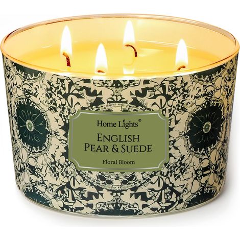 Bougies parfumées dans un pot en verre de soja à 4 branches 510 g Aromathérapie Sans fumée 50 h Poire anglaise Daim (1/5)