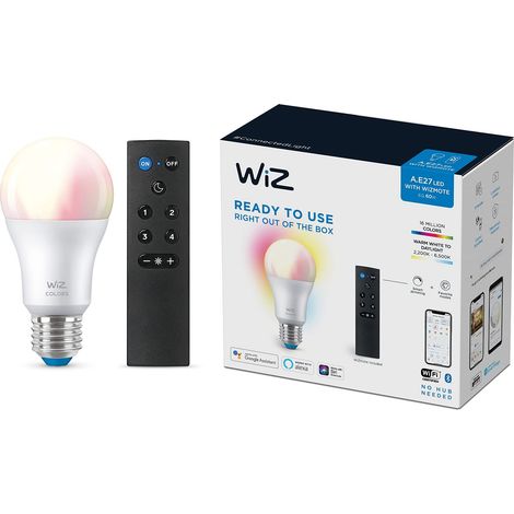 WiZ Lampadina Smart WiFi, Luce Bianca o Colorata Dimmerabile, E27, 8W, Telecomando WiZmote Incluso, Tecnologia SpaceSense, Controllo Vocale (Alexa, Apple HomeKit, Google Home) (1/5)