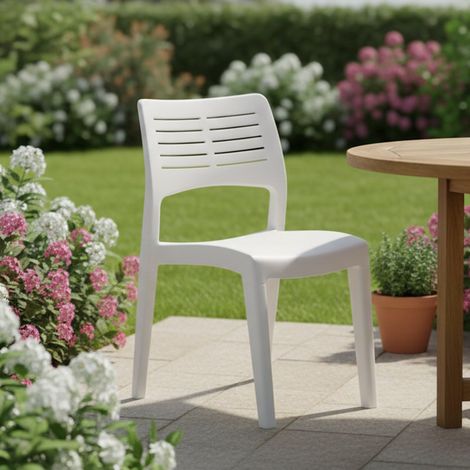Chaise d'extérieur Gaeta, siège de jardin, chaise pour table à manger, fauteuil d'extérieur, 50x51h82 Cm, blanc (1/4)