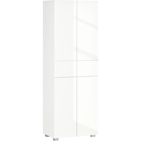Freestanding 5-Tier Kitchen Cupboard with 4 Doors, Adjustable Shelves, 2 Drawers, Push to Open Design, High Gloss White Finish