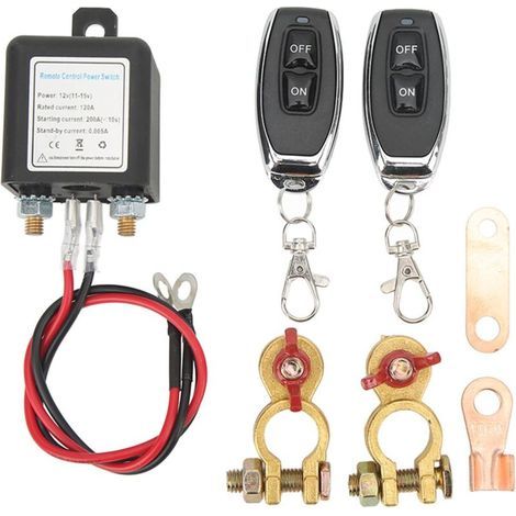Interrupteur de Déconnexion de Batterie à Distance, Interrupteur de Coupure de Voiture DC 12 V, Antivol, Coupe-circuit Principal avec Borne en Cuivre Télécommandée pour Voiture (12V120A) NPTERBL (1/5)
