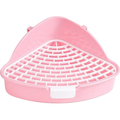 bac à litière triangle pour lapin et petits animaux - toilette d'angle amovible avec grille rose (1/5)