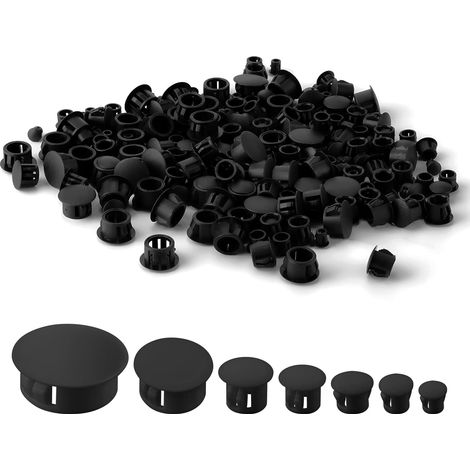300pcs 7 Tailles Bouchon Plastique, 5/6/8/10/13/19/25mm Trou Plastique Trou Meuble Capuchon Trou de Perçage Trou Rond pour Meubles de Tube de Trou de Verrouillage (Le Noir) (1/5)